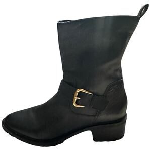 Sole Society Jorryn Block Heel Mid Calf Moto Boots Lug Sole Black Size 8M